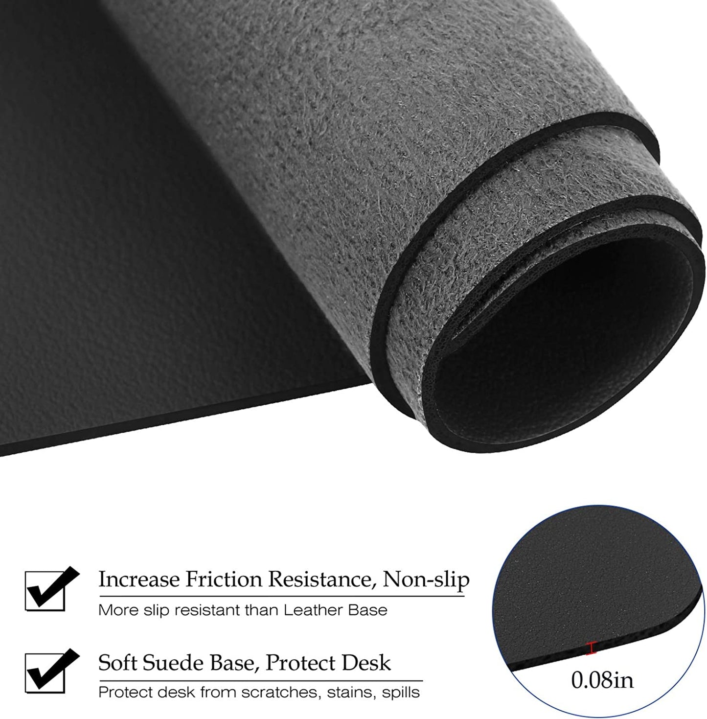 PU Leather Desk Pad with Suede Base, Multi-Color Non-Slip Mouse Pad, 36” X 17” Waterproof Desk Writing Mat, Large Desk Blotter Protector(Black)