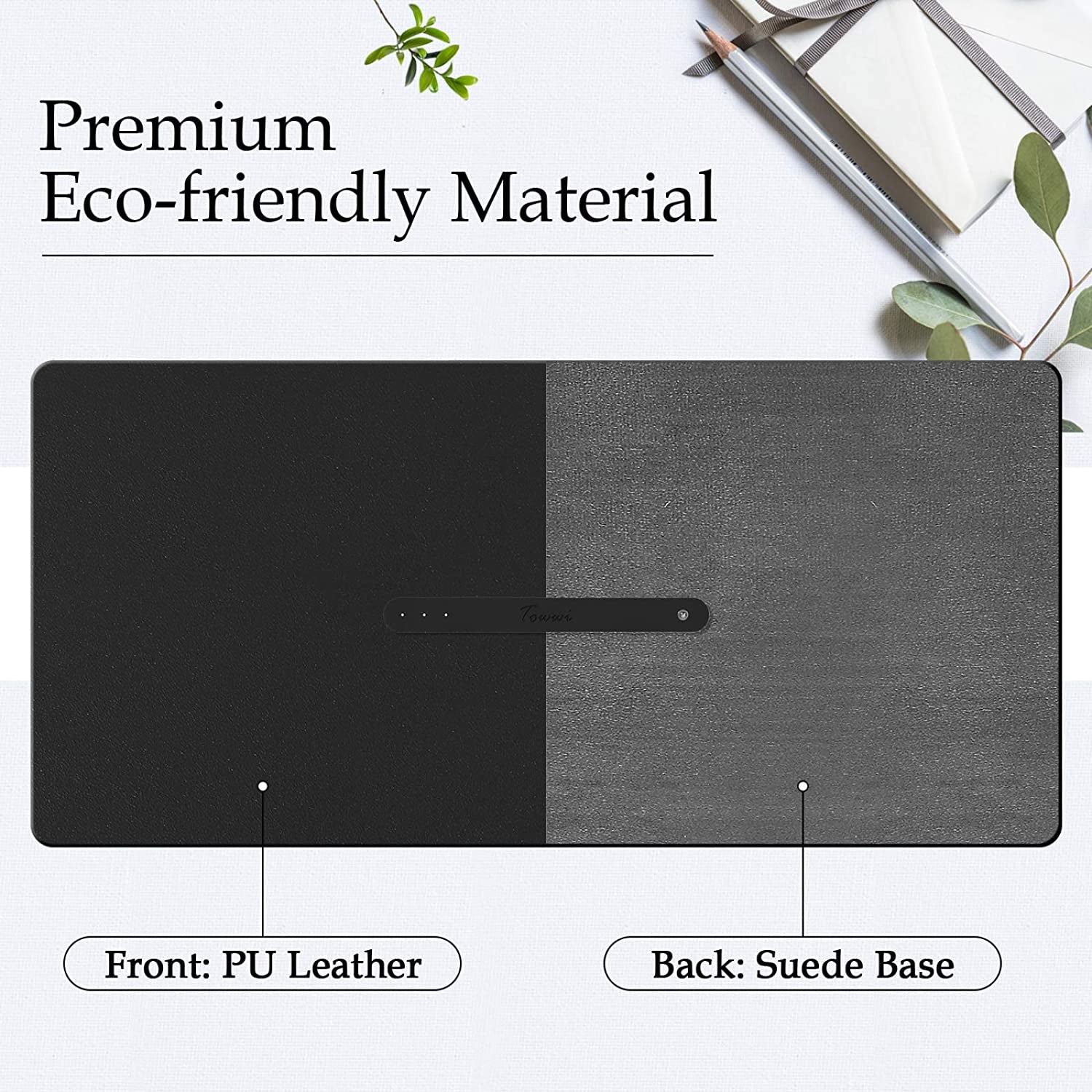 PU Leather Desk Pad with Suede Base, Multi-Color Non-Slip Mouse Pad, 36” X 17” Waterproof Desk Writing Mat, Large Desk Blotter Protector(Black)